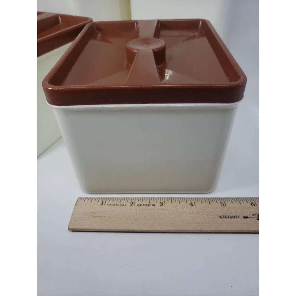 Poly Flex Republic Canister Set Vintage MCM Four Piece Brown 4 Lids Model 239